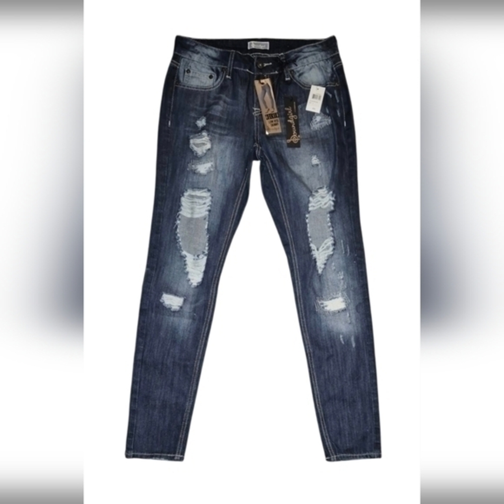 Soundgirl  Jeans Dark Blue Distressed Low Rise Skinny  Size 9 JR.